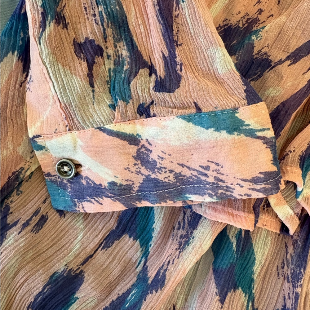 Maeve for Anthropologie Pink Blue Silk Sheer Abstract Blouse Size 10 - Picture 12 of 15